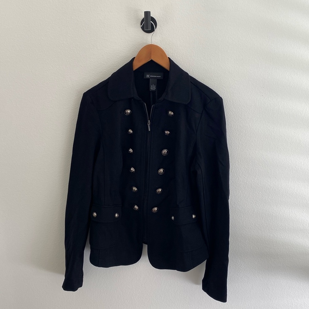 INC International Concepts Black Military-Style Button Jacket